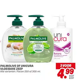 Dekamarkt Palmolive of unicura vloeibare zeep aanbieding