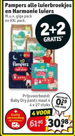 Kruidvat Pampers alle luierbroekjes en Harmonie luiers aanbieding