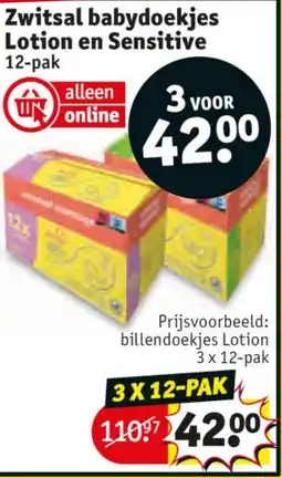 Kruidvat Zwitsal babydoekjes Lotion en Sensitive aanbieding