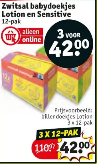 Kruidvat Zwitsal babydoekjes Lotion en Sensitive aanbieding