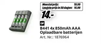 MediaMarkt GP B441 4x 850mAh AAA Oplaadbare batterijen aanbieding