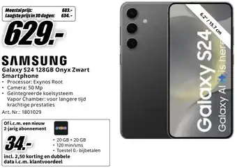 MediaMarkt SAMSUNG Smartphone Galaxy S24 128GB Onyx Zwart aanbieding