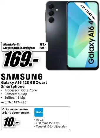 MediaMarkt SAMSUNG Galaxy A16 128 GB Zwart Smartphone aanbieding