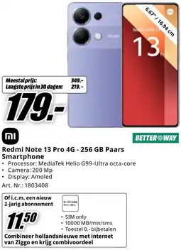 MediaMarkt Xiaomi Redmi Note 13 Pro 4G - 256 GB Paars Smartphone aanbieding