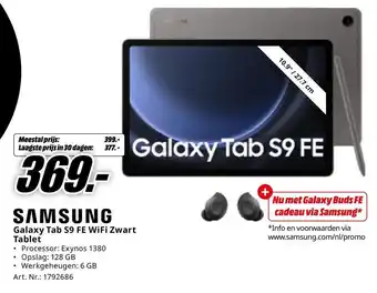 MediaMarkt SAMSUNG Galaxy Tab S9 FE WiFi Zwart Tablet aanbieding