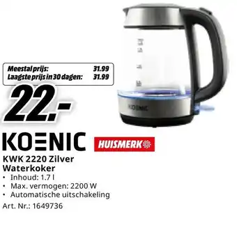 MediaMarkt KOENIC Waterkoker KWK 2220 Zilver aanbieding