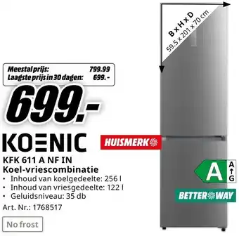 MediaMarkt KOENIC Koel-vriescombinatie KFK 611 A NF IN aanbieding