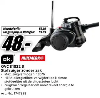 MediaMarkt ok. Stofzuiger zonder zak OVC 81822 B aanbieding