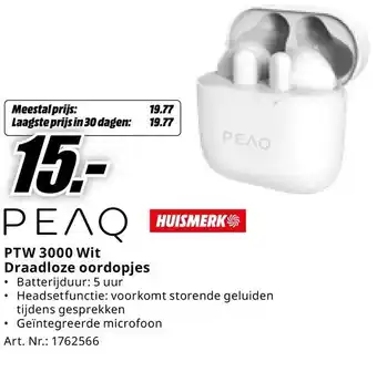 MediaMarkt PEAQ PTW 3000 Wit Draadloze oordopjes aanbieding