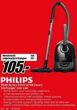 MediaMarkt PHILIPS 3000 Series XD3112/09 Zwart Stofzuiger met zak aanbieding