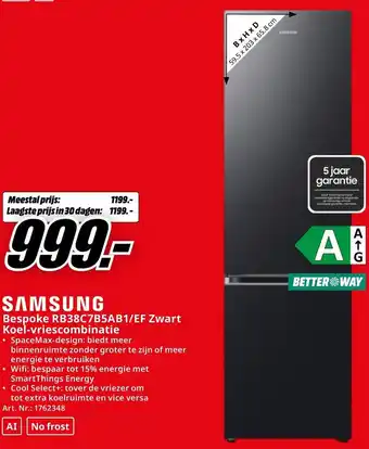 MediaMarkt SAMSUNG Bespoke RB38C7B5AB1/EF Zwart Koel-vriescombinatie aanbieding