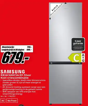 MediaMarkt SAMSUNG RB34C600CSA/EF Zilver Koel-vriescombinatie aanbieding