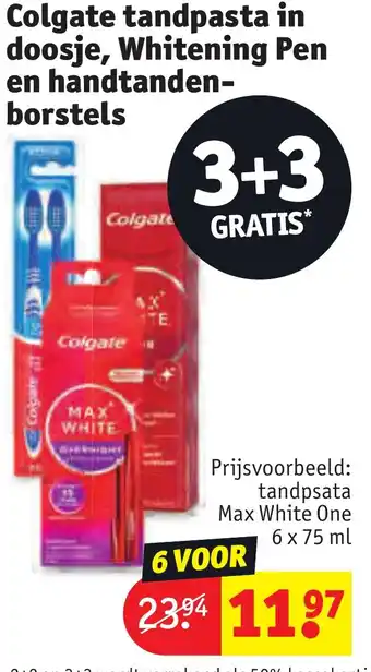 Kruidvat Colgate tandpasta in doosje, Whitening Pen en handtanden borstels aanbieding