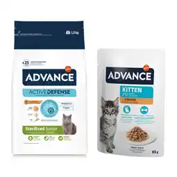 Zooplus 1,5 kg Advance droogvoer + 12 x 85 g natvoer gratis! - Sterilised Junior met Kip aanbieding