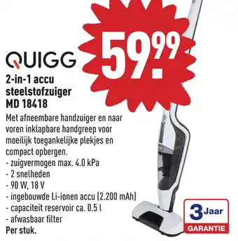 ALDI Quigg 2-in-1 accu steelstofzuiger MD 18418 aanbieding