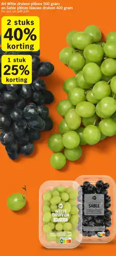 Albert Heijn AH Witte druiven pitloos en Sable pitloze blauwe druiven aanbieding