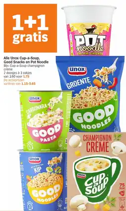 Albert Heijn Alle Unox Cup-a-Soup, Good Snacks en Pot Noodle aanbieding