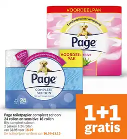 Albert Heijn Page toiletpapier compleet schoon 24 rollen en sensitive 16 rollen aanbieding