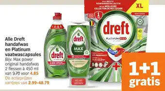 Albert Heijn Alle Dreft handafwas en Platinum vaatwascapsules aanbieding