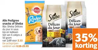 Albert Heijn Alle Pedigree snacks of Sheba aanbieding