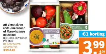 Albert Heijn AH Verspakket rode-linzensoep of Marokkaanse couscous aanbieding