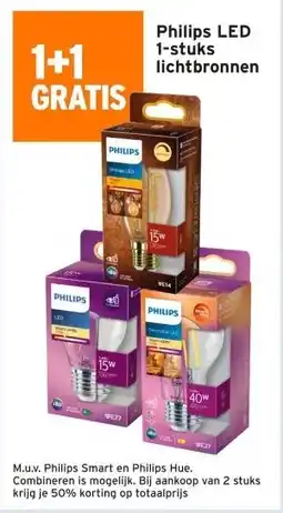 GAMMA 1+1 GRATIS Philips LED 1-stuks lichtbronnen aanbieding