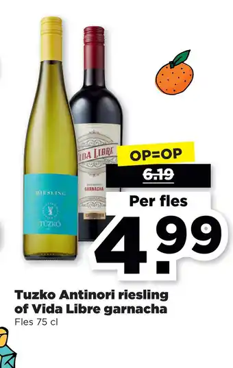 PLUS Tuzko Antinori riesling of Vida Libre garnacha aanbieding