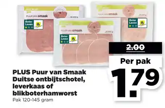 PLUS PLUS Puur van Smaak Duitse ontbijtschotel, leverkaas of blikboterhamworst aanbieding