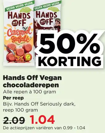 PLUS Hands Off Vegan chocoladerepen aanbieding