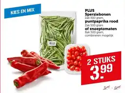 Coop PLUS Sperziebonen, puntpaprika's rood of snoeptomaten aanbieding