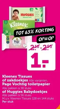 Coop Kleenex Tissues of zakdoekjes, Page Vochtig toiletpapier, of Huggies Babydoekjes aanbieding