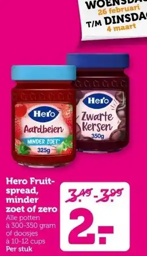 Coop Hero Fruit- spread, minder zoet of zero aanbieding