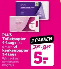 Coop PLUS Toiletpapier 4-laags of keukenpapier 3-laags aanbieding