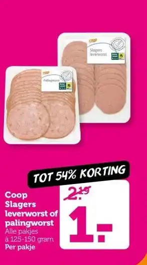 Coop Coop Slagers leverworst of palingworst aanbieding