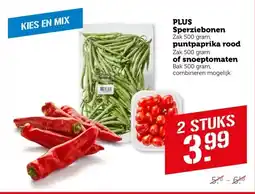 Coop PLUS Sperziebonen, puntpaprika rood of snoeptomaten aanbieding