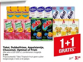 Coop Taksi, Dubbelfrisss, Appelsientje, Chocomel, Optimel of Fristi aanbieding