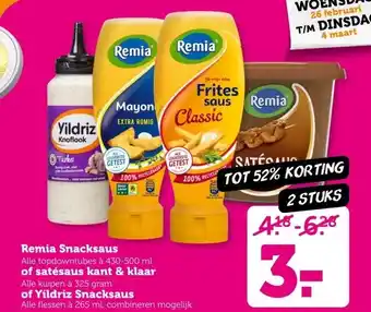 Coop Remia Snacksaus of satésaus kant & klaar of of Yildriz Snacksaus aanbieding