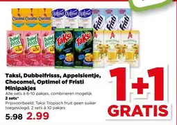 PLUS Taksi, Dubbelfrisss, Appelsientje, Chocomel, Optimel of Fristi Minipakjes aanbieding