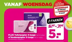 PLUS PLUS Toiletpapier 4-laags Pak 6 rollen of keukenpapier 3-laags Pak 4 rollen, aanbieding