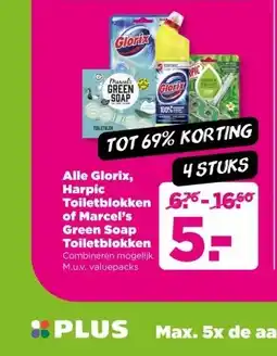 PLUS Alle Glorix, Harpic Toiletblokken of Marcel's Green Soap Toiletblokken aanbieding