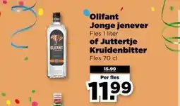 PLUS Olifant Jonge jenever Fles 1 liter of Juttertje Kruidenbitter Fles 70 cl aanbieding