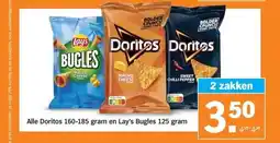 Albert Heijn Alle Doritos 160-185 gram en Lay's Bugles 125 gram aanbieding