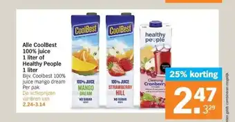 Albert Heijn Alle CoolBest 100% juice 1 liter of Healthy People 1 liter aanbieding