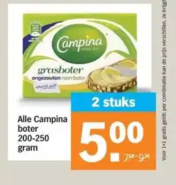 Albert Heijn Alle Campina boter 200-250 gram aanbieding