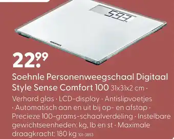 Marskramer Soehnle Personenweegschaal Digitaal Style Sense Comfort 100 31x31x2 cm. aanbieding