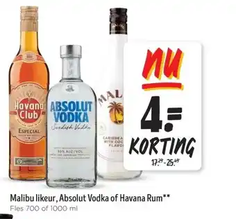 Jumbo Malibu likeur, Absolut Vodka of Havana Rum aanbieding