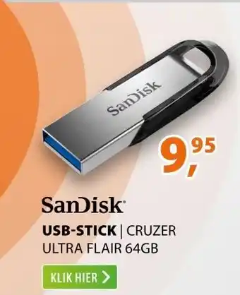 Expert SanDisk Cruzer Ultra Flair 64GB (USB 3.0) Zwart aanbieding