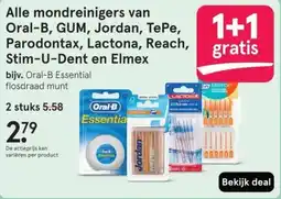 Etos Alle mondreinigers van Oral B, GUM, Jordan, TePe, Parodontax, Lactona, Reach, Stim U Dent en Elmex aanbieding