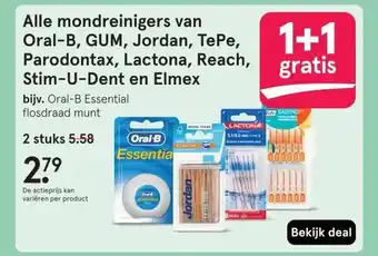 Etos Alle mondreinigers van Oral-B, GUM, Jordan, TePe, Parodontax, Lactona, Reach, Stim-U-Dent en Elmex aanbieding