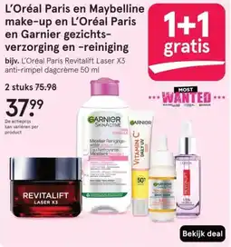 Etos L'Oréal Paris en Maybelline make up en L'Oréal Paris en Garnier gezichtsverzorging en reiniging aanbieding